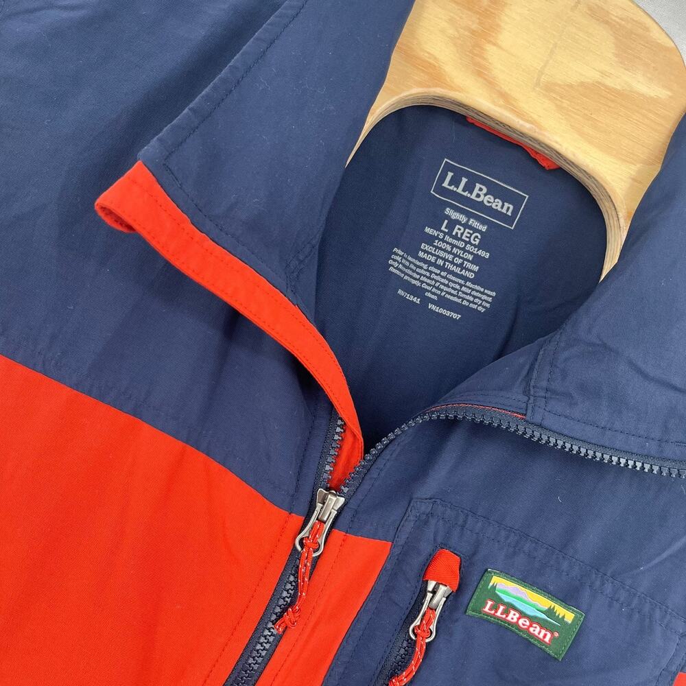 LL Bean Vest Mens Large Orange Blue Color Block Full Zip Chest Pocket Vintage